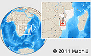 Shaded Relief Location Map of Machaze, highlighted country, highlighted parent region, within the entire country