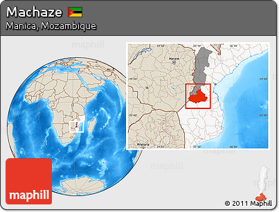 Shaded Relief Location Map of Machaze, highlighted country, highlighted parent region