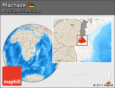 Shaded Relief Location Map of Machaze, highlighted country, highlighted parent region