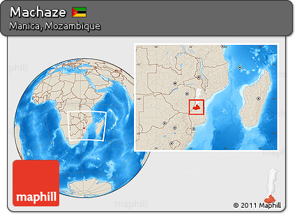 Shaded Relief Location Map of Machaze, highlighted parent region, within the entire country