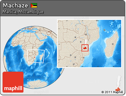 Shaded Relief Location Map of Machaze, highlighted parent region, within the entire country