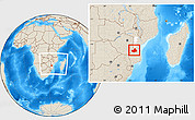 Shaded Relief Location Map of Machaze, highlighted parent region, within the entire country