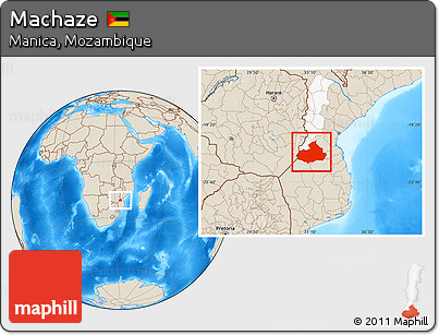 Shaded Relief Location Map of Machaze, highlighted parent region