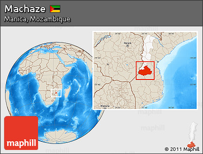 Shaded Relief Location Map of Machaze, highlighted parent region