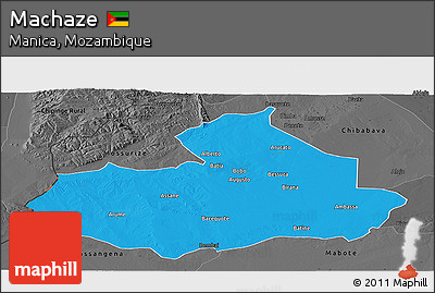 Political Panoramic Map of Machaze, darken, desaturated