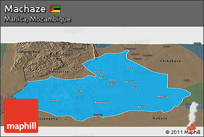 Political Panoramic Map of Machaze, darken, semi-desaturated