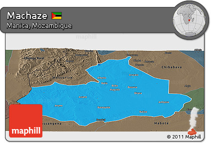 Political Panoramic Map of Machaze, darken, semi-desaturated