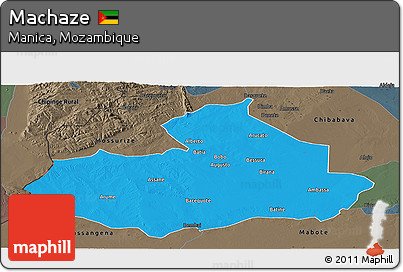 Political Panoramic Map of Machaze, darken, semi-desaturated