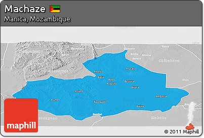 Political Panoramic Map of Machaze, lighten, desaturated