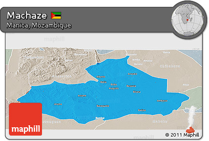 Political Panoramic Map of Machaze, lighten, semi-desaturated