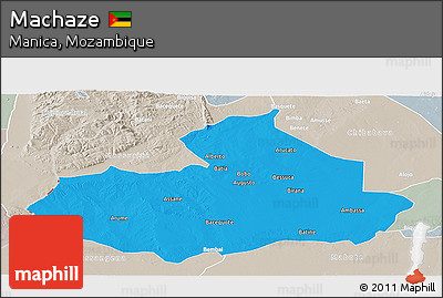 Political Panoramic Map of Machaze, lighten, semi-desaturated