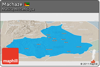 Political Panoramic Map of Machaze, lighten, semi-desaturated