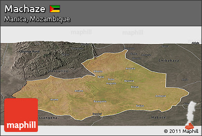 Satellite Panoramic Map of Machaze, darken, semi-desaturated