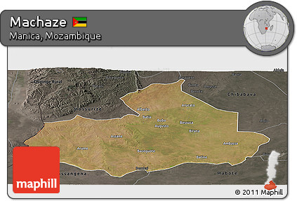 Satellite Panoramic Map of Machaze, darken, semi-desaturated