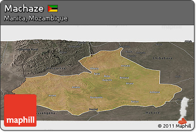 Satellite Panoramic Map of Machaze, darken, semi-desaturated