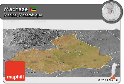 Satellite Panoramic Map of Machaze, desaturated