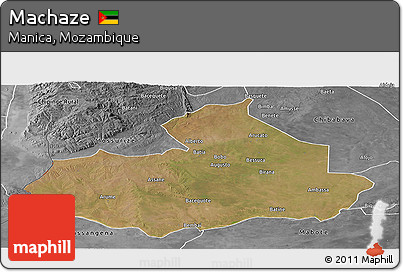 Satellite Panoramic Map of Machaze, desaturated