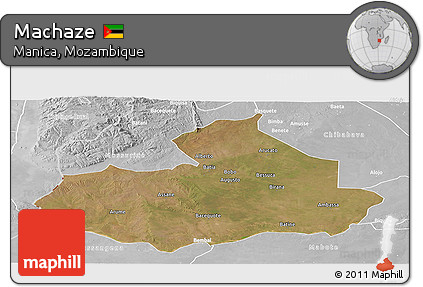Satellite Panoramic Map of Machaze, lighten, desaturated