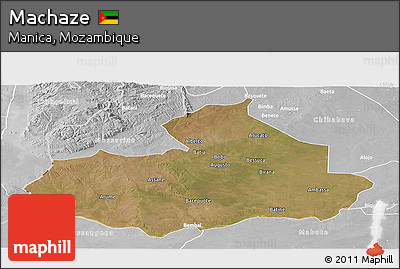 Satellite Panoramic Map of Machaze, lighten, desaturated