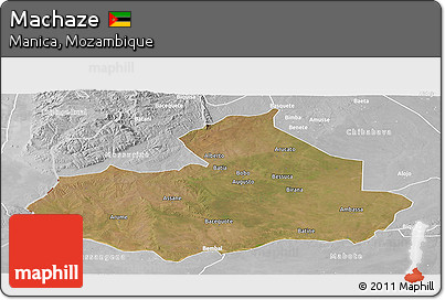 Satellite Panoramic Map of Machaze, lighten, desaturated