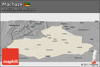 Shaded Relief Panoramic Map of Machaze, darken, desaturated