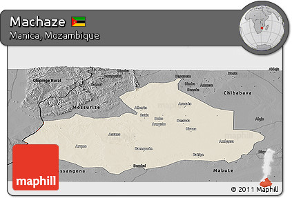 Shaded Relief Panoramic Map of Machaze, darken, desaturated