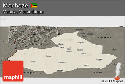 Shaded Relief Panoramic Map of Machaze, darken