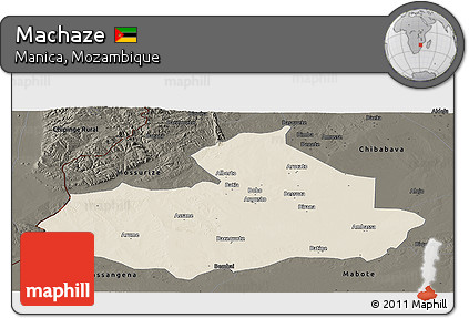 Shaded Relief Panoramic Map of Machaze, darken