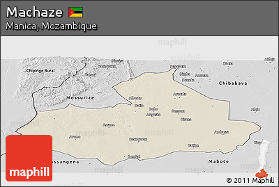 Shaded Relief Panoramic Map of Machaze, desaturated