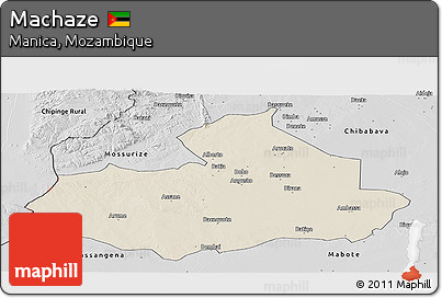 Shaded Relief Panoramic Map of Machaze, desaturated