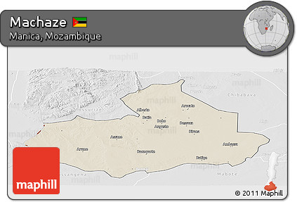 Shaded Relief Panoramic Map of Machaze, lighten, desaturated