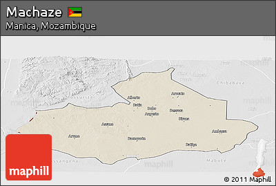 Shaded Relief Panoramic Map of Machaze, lighten, desaturated