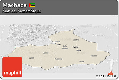 Shaded Relief Panoramic Map of Machaze, lighten, desaturated