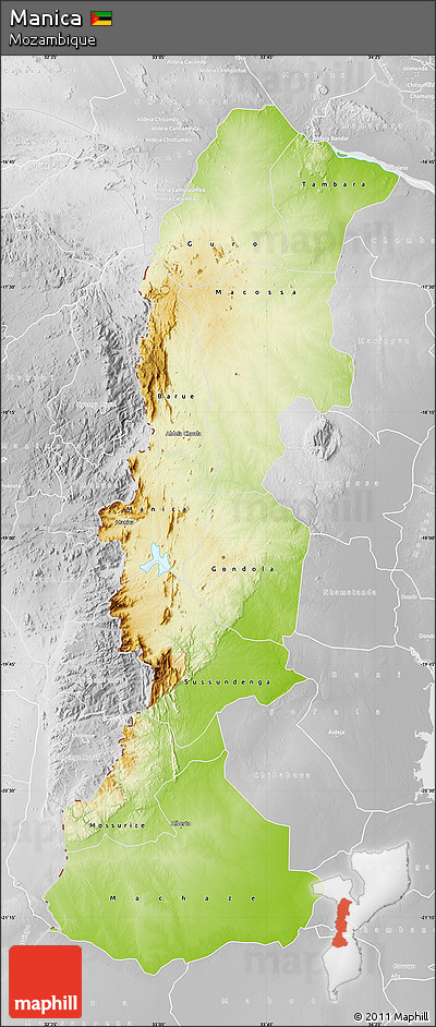 Physical Map of Manica, lighten, desaturated
