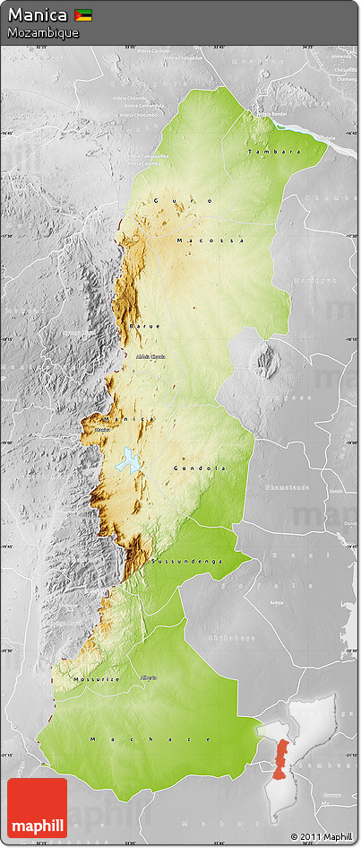 Physical Map of Manica, lighten, desaturated