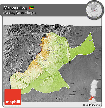 Physical 3D Map of Mossurize, darken, desaturated