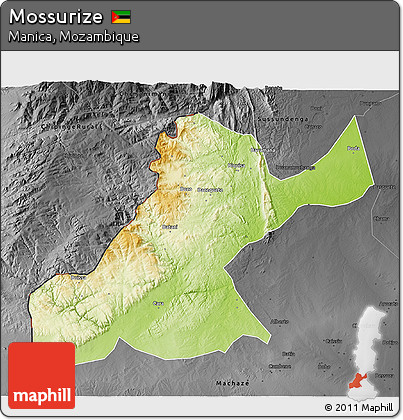 Physical 3D Map of Mossurize, darken, desaturated