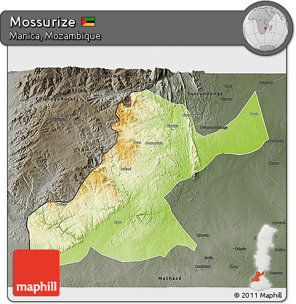 Physical 3D Map of Mossurize, darken, semi-desaturated