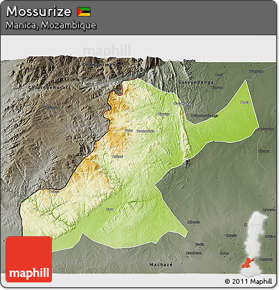 Physical 3D Map of Mossurize, darken, semi-desaturated