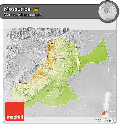 Physical 3D Map of Mossurize, lighten, desaturated