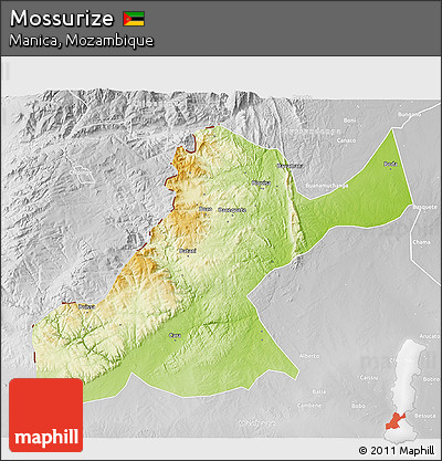 Physical 3D Map of Mossurize, lighten, desaturated