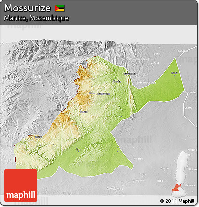 Physical 3D Map of Mossurize, lighten, desaturated