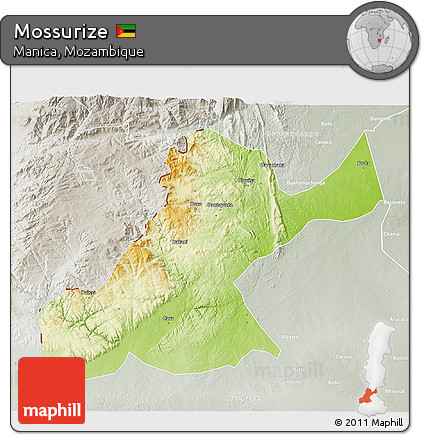 Physical 3D Map of Mossurize, lighten, semi-desaturated