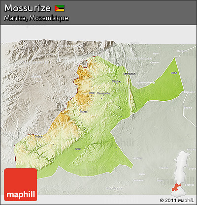 Physical 3D Map of Mossurize, lighten, semi-desaturated