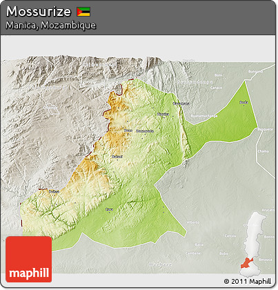 Physical 3D Map of Mossurize, lighten, semi-desaturated