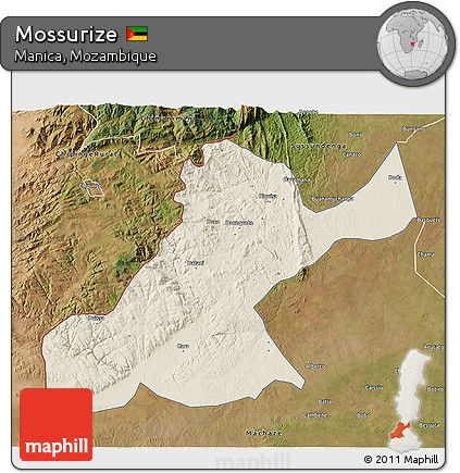 Shaded Relief 3D Map of Mossurize, satellite outside