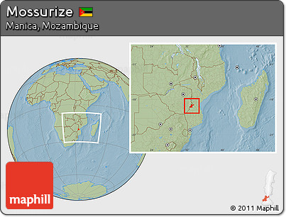 Savanna Style Location Map of Mossurize, within the entire country, hill shading
