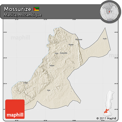 Shaded Relief Map of Mossurize, single color outside