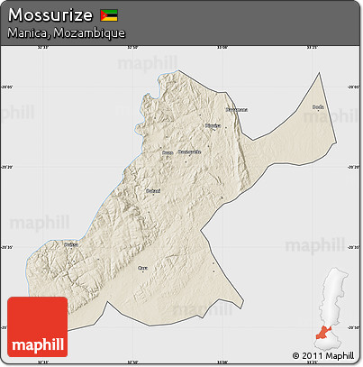 Shaded Relief Map of Mossurize, single color outside