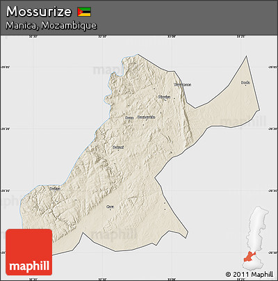 Shaded Relief Map of Mossurize, single color outside
